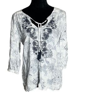 Malvin Germany I Love Linen Shirt Embroidered Floral Paisley White Size S